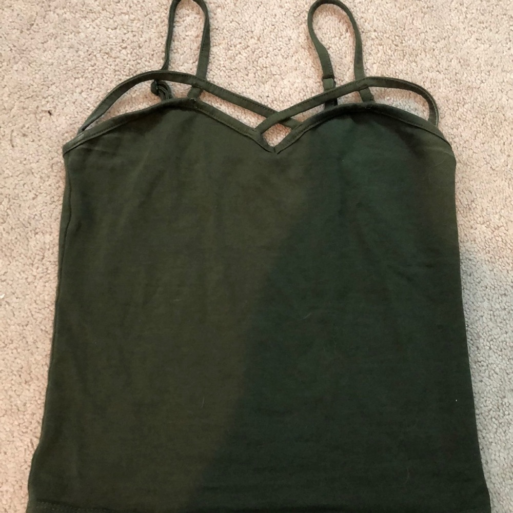 Olive green cross front tank top